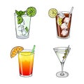 Set of glass cocktail. Wwhite background. Hand drawing design objects in cartoon style. Vector illustration cold drink. Royalty Free Stock Photo