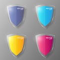 Set of glass shields. Vector illustration.