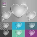 Set of glass speech bubble heart icons with soft shadow on gradient background . Vector illustration EPS 10 for web.