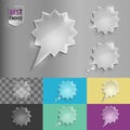 Set of glass speech bubble starburst icons with soft shadow on gradient background . Vector illustration EPS 10 for web.