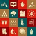 Set Glass with water, Shower, Water drop forbidden, Cloud rain, tap and Big bottle clean icon. Vector Royalty Free Stock Photo