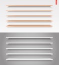 Set of Glass, Wood, Plastic, Metal Long Shelves in Vector Isolated Royalty Free Stock Photo