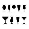 A set of glasses for alcohol. Black silhouette Royalty Free Stock Photo