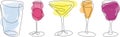 set of glasses for alcohol outline colorful continuous