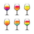 Set of glasses with alcoholic cocktails. Collection of various goblets with drinks. Simple colored icons for menu. Isolated. Royalty Free Stock Photo