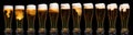 Set of Glasses of Beer Isolated on Black Background. Royalty Free Stock Photo