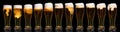 Set of Glasses of Beer Isolated on Black Background.