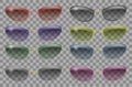 Set glasses different color.narrow shape.transparent .purple red blue pink golden green.sunglasses gray black yellow.3d