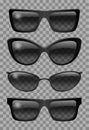 Set glasses different shape. futuristic narrow trapezoid butterfly cat eye.transparent black color.sunglasses.3d graphics.