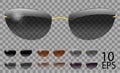 Set glasses. futuristic  narrow shape.transparent different color black  brown purple.sunglasses.3d graphics.unisex  women men Royalty Free Stock Photo