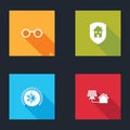 Set Glasses, House under protection, Thermostat and with solar panel icon. Vector