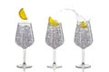 Set of glasses with iced water and lemon