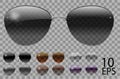 Set glasses.Police drops aviator shape.transparent different color.sunglasses.3d graphics.rainbow chameleon pink blue purple