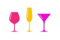 Set of glasses silhouettes,beverage goblets.Alcohol drink icons on a white background.Simple logos.Shape basis for the design.