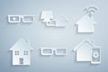 Set Glasses, Smart home with wi-fi, House, remote control system, solar panel and glasses icon. Vector Royalty Free Stock Photo
