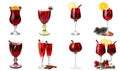 Set of glasses with tasty mulled wine on white background Royalty Free Stock Photo