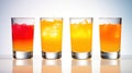 Set with glasses of tasty Tequila Sunrise cocktail on white background, generative ai