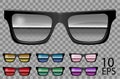 Set glasses.trapezoid shape.transparent different color .purple red blue specular pink mirror golden green.sunglasses.3d