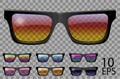 Set glasses.trapezoid shape.transparent different color.sunglasses.3d graphics.rainbow chameleon pink blue purple yellow red