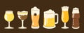 A set of glasses of various shapes filled with different types of beer. Royalty Free Stock Photo