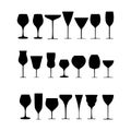 A set of glasses. Vector collection of silhouettes of black wine glasses of different shapes. White background
