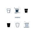 Set of glasses with vodka in different styles. Shot glass drinks. Template alcohol beverage for restaurant, bar, pub. Symbol party Royalty Free Stock Photo