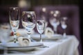 Set of glasses for wine, champagne and cognac on a arranged table for a event Royalty Free Stock Photo