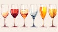 Colored Wine Glasses On White Background - Illustration