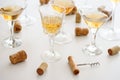 Set of glasses of yellow wine at wine tasting Royalty Free Stock Photo