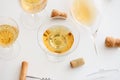 Set of glasses of yellow wine at wine tasting Royalty Free Stock Photo