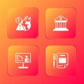 Set Global economic crisis, Bank building, news and Contract money and pen icon. Vector