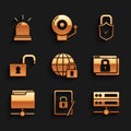 Set Global lockdown, Tablet with closed padlock, Server, Data, Web Hosting, Secure your site HTTPS, SSL, FTP folder Royalty Free Stock Photo