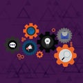 Set of Global Social Networking Icons Inside Colorful Cog Wheel Gear. Creative Background Idea for Communication Royalty Free Stock Photo