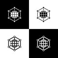 Set Global technology or social network icon isolated on black and white background. Vector Royalty Free Stock Photo