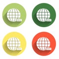 Set Global technology or social network icon isolated with long shadow background. Color circle button. Vector Royalty Free Stock Photo