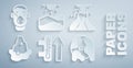 Set Global warming, Volcano eruption with lava, Glacier melting, Drought and Face protective mask icon. Vector Royalty Free Stock Photo