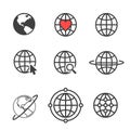 Set of Globe related outline icons. Web apps. Thin line vector icons for website design and development, app development Royalty Free Stock Photo