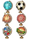 Set globe soccer ball chicken food brain garbage Burger