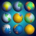 Set of globes, Color world map vector