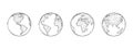 Set of globes of Earth. World map in globe shape Hand-drawn. Vector icons Royalty Free Stock Photo