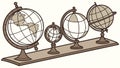 Set of Globes on a Shelf Education Travel, vector design Generative AI Royalty Free Stock Photo