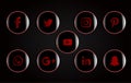 A set of glossy buttons with social network icons on a black background. vector illustration Royalty Free Stock Photo