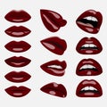 Set of glossy dark red Lips Royalty Free Stock Photo