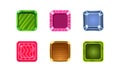Set of Glossy Game Buttons, Colorful Square Frames, Gaming Interface Design Element Cartoon Vector Illustration