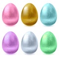 Set of glossy metallic easter eggs with pattern. Royalty Free Stock Photo