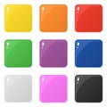 Set of 9 glossy square colorful buttons isolated on white. Vector illustration for design, game, web. Royalty Free Stock Photo