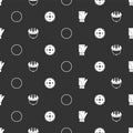 Set Gloves, Bicycle helmet, wheel and sprocket crank on seamless pattern. Vector Royalty Free Stock Photo