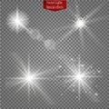 Set of glow light effect stars bursts with sparkles on transparent background. For illustration template art Royalty Free Stock Photo