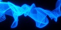 Set of glowing blue twirling mesh array lines on black background, abstract modern data visualisation, science, research or