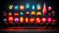 Set of glowing gems in game style.